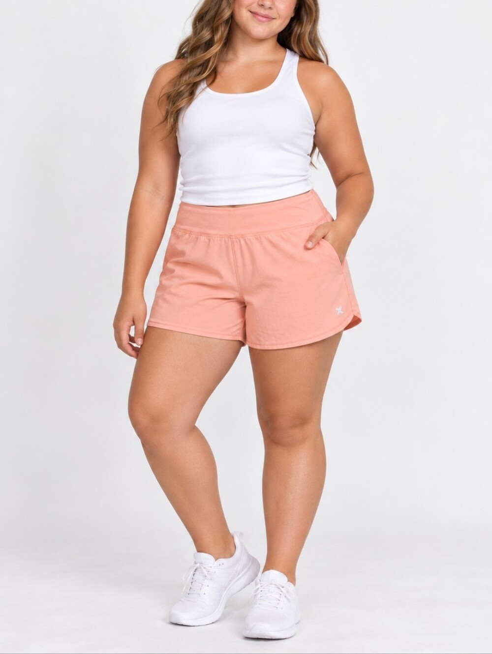 Xersion Stretch Mid Rise Pull-On Athletic Shorts XL 18.5 Plus Peachy Pink NWOT